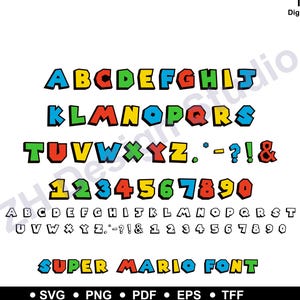 Super mario font, Mario font TFF, Super mario letters, Super mario font svg, Super mario font Cricut, super Mario font silhouette