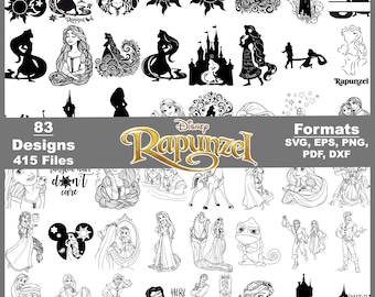 Rapunzel Outline SVG-paket, Tangled Clipart, Cricut Silhouette-filer (digital nedladdning)