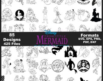 Little Mermaid Outline SVG Bundle, Ariel, Sebastian (Digital Download)
