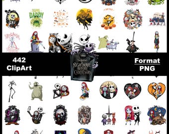 Nightmare Before Christmas Clipart-paket: Jack & Sally, Halloween-typsnitt (digital nedladdning av PNG)