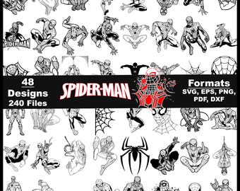 Spiderman Outline SVG-paket: Superhjälte Clipart, Klippfiler (Digital Nedladdning)