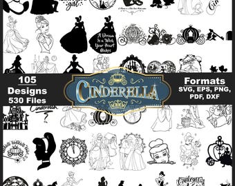 Cinderella Outline SVG Clipart Bundle, Princess Silhouette (Digital Download)