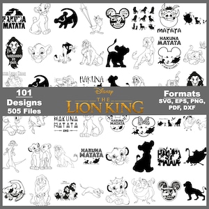 Pacote de arquivos SVG com o contorno do Rei Leão, PNG do Bebê Simba, arquivos para Cricut (download digital)