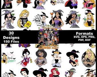 Halloween-prinsessa Clipart-paket, tecknad grafik (digital nedladdning)