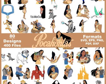 Pocahontas Clipart-paket, prinsessa SVG, PNG, sublimering (digital nedladdning)