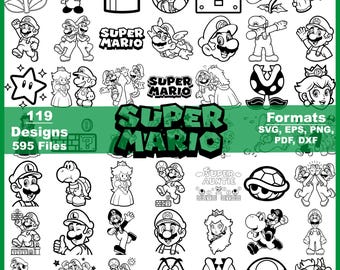 Super Mario SVG-paket, konturklippfiler, clipart, typsnitt, PNG (digital nedladdning)