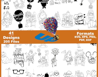 Upp film Clipart-paket, ballonghus SVG, PNG, DXF (digital nedladdning)
