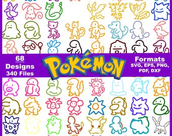 Pokémon Outline Bundle SVG, Pikachu Charmander Squirtle Bulbasaur-tröja, minimalistisk tecknad film Svg, söt Pocket Monster-födelsedagspresent Svg