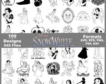 Snövit kontur SVG, sju dvärgar sago Clipart (digital nedladdning)