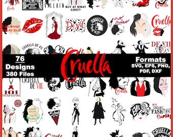 Cruella SVG PNG Clipart Bundle, Villains Cricut Silhouette (Digital Download)