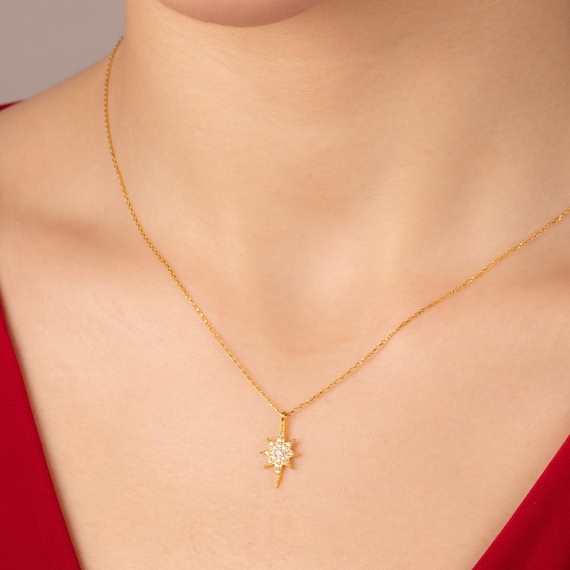 Elegant Pole Star Necklace, Zircon Stone Pole Star Pendant, Gold