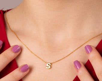 TINGN Collana A Strati Con Lettera Personalizzata - Placcata Oro 14K, Ciondolo Monogramma A-Z, Regalo Per Donne