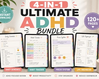 ADHD Digital Planner Bundle: 4-in-1 Ultimate Organizer for iPad (Digital Download)