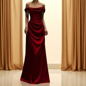 Burgundy Mermaid Evening Gown , Formal Prom, Evening, Engagement Dress with Draped Bodice ,Alternative Wedding Dress, Elegant Off-Shoulder