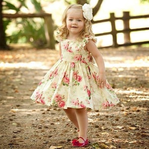 Posey Party Dress PDF Sewing Pattern by Ainslee Fox for confident beginners to sew for little girls size 1-12