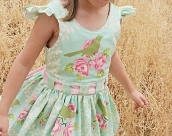 Bow Peep Party Dress PDF Sewing Pattern by Ainslee Fox for little girls size 1-12