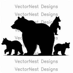 Papa ours et bébés oursons SVG | Fichier de coupe animal de la forêt pour la fête des pères | Conception de silhouettes Cricut