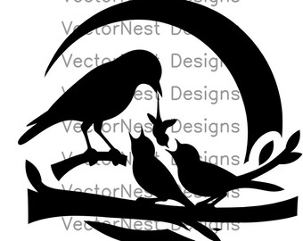 Mother Bird and Baby Silhouette SVG: Tree Branch Design (Digital Download)