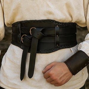 Medieval Leather Corset Belt, Viking Armor PU Leather Belt, Renaissance Costume Belt, Double Prong Leather Belt, Cosplay Waist Belt