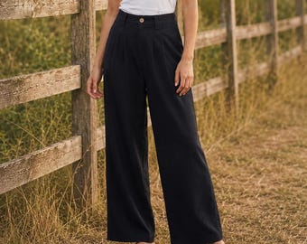 Wide Leg Linen Blend Pants, High Waisted Palazzo Trousers, Casual Summer Clothing, Boho Style Realxed Fit Women Pants