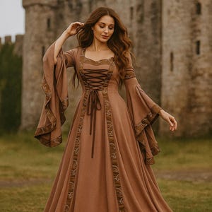 Ren Faire Hooded Dress, Viking Dress Women, Fantasy Halloween Witch Dress, Victorian Retro Dress, Renaissance Costume Vintage Dress