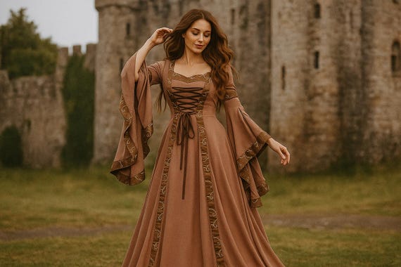 Ren Faire Hooded Dress, Viking Dress Women, Fantasy Halloween Witch Dress,  Victorian Retro Dress, Renaissance Costume Vintage Dress