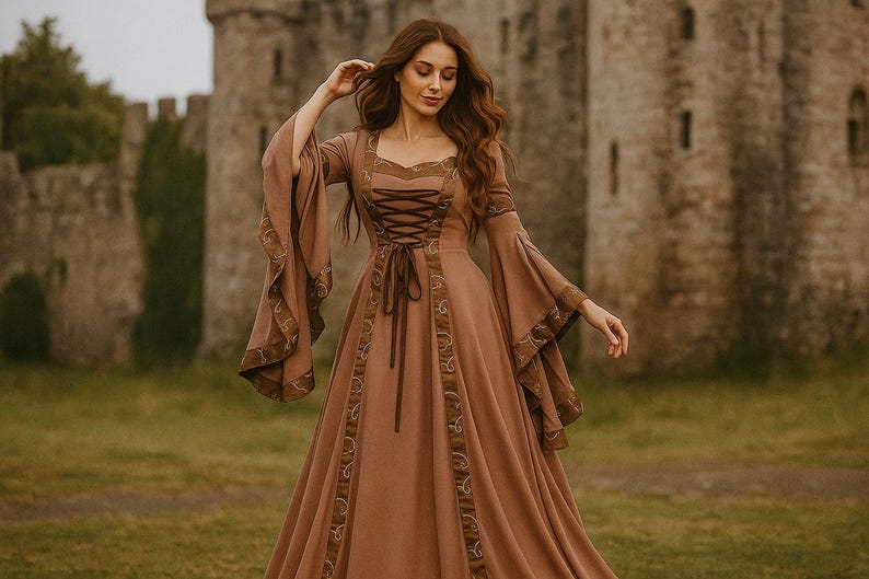 Ren Faire Hooded Dress, Viking Dress Women, Fantasy Halloween Witch Dress, Victorian Retro Dress, Renaissance Costume Vintage Dress