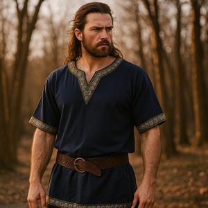 Viking Tunic for Men, Medieval Linen Shirt, Celtic Norse Cosplay Outfit, Renaissance Tunic Dress, Pagan Viking Costume, Short Sleeve Top