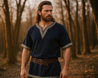 Viking Tunic for Men, Medieval Shirt, Celtic Norse Cosplay Outfit, Renaissance Tunic Dress, Pagan Viking Costume, Short Sleeve Top