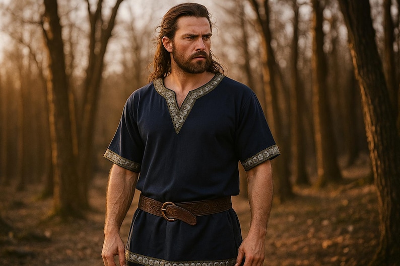 Viking Tunic for Men, Medieval Linen Shirt, Celtic Norse Cosplay Outfit, Renaissance Tunic Dress, Pagan Viking Costume, Short Sleeve Top