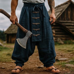 Men's Viking Costume Pants, Renaissance Medieval Pants, Wide Leg Cotton Linen Pants, Viking Harem Pants, Ren Faire Street wear Outfit