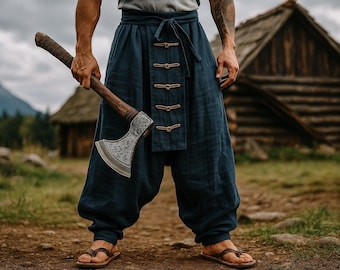 Wikinger Gewandung Hose, Renaissance Mittelalter Hose, Weites Bein Leinen Hose, Wikinger Pluderhose, Streetwear Outfit