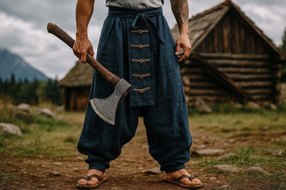 Men's Viking Costume Pants, Renaissance Medieval Pants, Wide Leg Linen Pants, Viking Harem Pants, Ren Faire Street wear Outfit