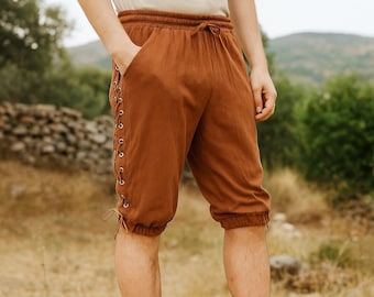 Medieval Viking Pants, Pirate Short Trousers, Renfaire Shorts Steampunk Pants, Fantasy Festival Landsknecht Pants with Side Lacing