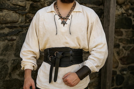 Medieval Leather Corset Belt, Viking Armor PU Leather Belt, Renaissance Costume Belt, Double Prong Leather Belt, Cosplay Waist Belt