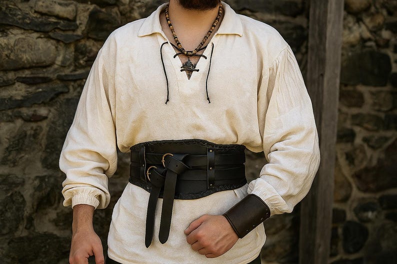 Medieval Leather Corset Belt, Viking Armor PU Leather Belt, Renaissance Costume Belt, Double Prong Leather Belt, Cosplay Waist Belt