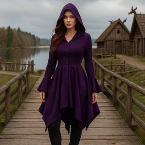 Victorian Witch Dress, Ren Faire Dress, Gothic Queen Costume, Fantasy Cloak Dress, Renaissance Hooded Gown, Gothic Victorian Costume