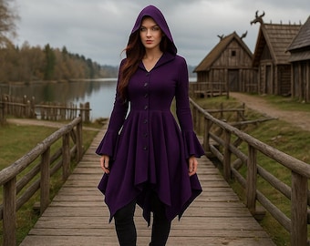 Viktorianisches Hexenkleid, Ren Faire Kleid, Gothic Queen Kostüm, Fantasy Umhang Kleid, Renaissance Kapuzenkleid, Gothic Viktorianisches Kostüm