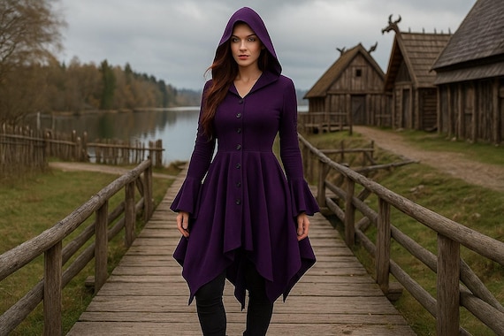Victorian Witch Dress, Ren Faire Dress, Gothic Queen Costume, Fantasy Cloak Dress, Renaissance Hooded Gown, Gothic Victorian Costume