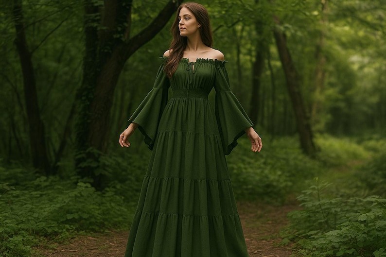Renaissance Chemise Dress, Vintage Medieval Nightgown, Off Shoulder Ren Faire Dress, Ethereal Witch Costume Medieval Gown