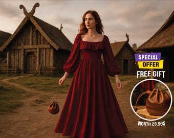 Vestido maxi bohemio de hadas + bolsa GRATIS (valorada en 25,99) / Vestido estilo cottagecore de hadas / Vestido romántico vintage de manga larga (solo 20 unidades disponibles)