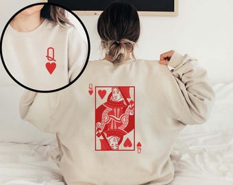 Bluza walentynkowa Królowa Kier, zabawna damska koszulka walentynkowa, okrągły dekolt na Walentynki, bluza z kapturem Królowa Kier, prezent na Walentynki