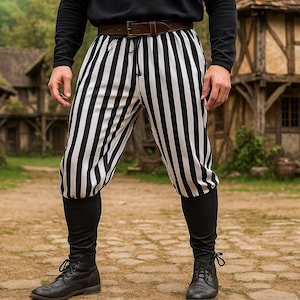 Renaissance Fair Striped Pants | Pirate Harem Pants | Medieval Viking Cosplay Pants for LARP & Festival Reenactment - 30 LEFT ONLY