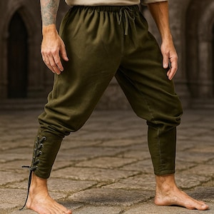 Mens Viking Pants, Renaissance Medieval Trouser, Ren Faire Pirate Pants, LARP Cosplay Harem Pants, Retro Vintage Viking Costume Pants