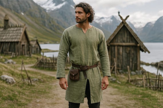 Renfaire Tunic, Linen Medieval Tunic, Viking Long Shirt for Men, Viking Cosplay Celtic Tunic Dress, Viking Gifts for Men, Renaissance Tunic