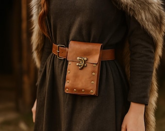 Viking Waist Bag, Medieval Belt Pouch, Renaissance Belt Bag Set, Pirate Ren Faire Hip Bag, LARP Fantasy Costume Accessory