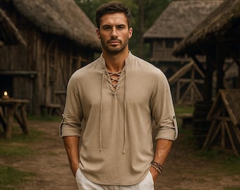 Men's Renaissance Shirt, Medieval Renaissance Viking Shirt, Vintage Trendy Shirt, Aesthetic Men's Pirate Shirt, Viking Warrior Retro Tunic