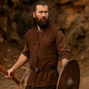 Medeltida vikingaväst, ärmlös renässansväst, pirat herr steampunkväst, ärmlös vikingatunika, vikingakostymväst