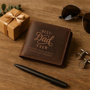 Cartera de cuero grabada personalizada, cartera para hombre con monograma personalizado, regalo para el Día del Padre de mi hija, cartera para papá primerizo, regalo de cumpleaños para él