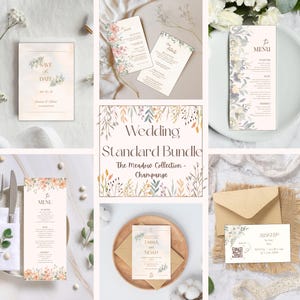 Wedding Invitation Bundle Template w/ Save-the-Date RSVP Menu Detail Card - Digital Editable Customizable Downloadable Printable Floral Boho
